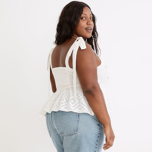 NWT Madewell size 1X Plus Rosalie Tie-Strap Top in White Geo Eyelet Sweet Summer - Picture 11 of 12